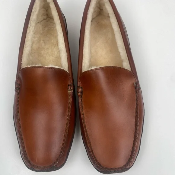 BROOKS BROTHERS Size 11 Men's Brown Leather Shearling LONE TREE Slipper - Picture 4 of 13